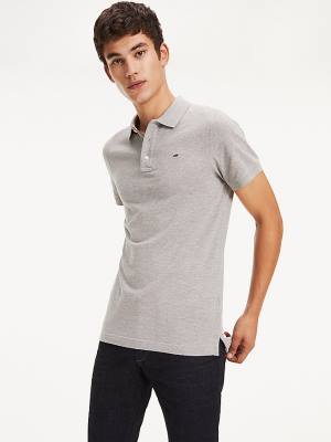 Grey Tommy Hilfiger Organic Cotton Fine Pique Slim Men's Polo Shirts | TH328NOK