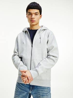 Grey Tommy Hilfiger Organic Cotton Fleece Zip-Thru Men's Hoodie | TH270UHS