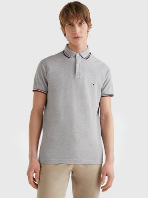 Grey Tommy Hilfiger Organic Cotton Slim Fit Men's Polo Shirts | TH806UHR