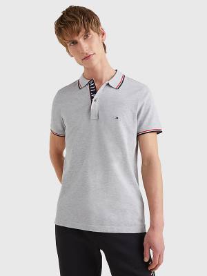 Grey Tommy Hilfiger Organic Cotton Tipped Slim Fit Men's Polo Shirts | TH318QBJ