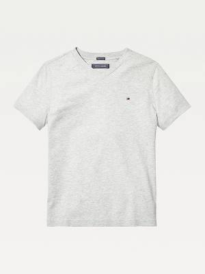 Grey Tommy Hilfiger Organic Cotton V-Neck Girls' T Shirts | TH106OJB