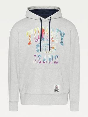 Grey Tommy Hilfiger Plus Organic Cotton Relaxed Tie-Dye Logo Men's Hoodie | TH312YOU