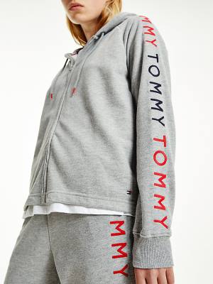 Grey Tommy Hilfiger Repeat Logo Zip-Thru Women's Hoodie | TH174WNC