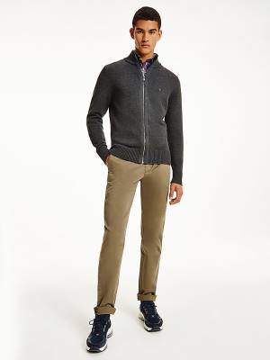 Grey Tommy Hilfiger Ribbed Texture Zip-Thru Cardigan Men's Sweaters | TH805ATR