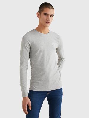 Grey Tommy Hilfiger Slim Fit Long Sleeve Men's T Shirts | TH394FWH