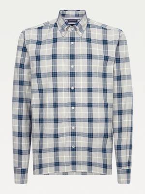 Grey Tommy Hilfiger Slub Melange Regular Fit Check Men's Shirts | TH367YHP