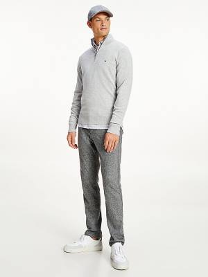 Grey Tommy Hilfiger Soft Merino Wool Half Zip Jumper Men's Sweaters | TH103OMR