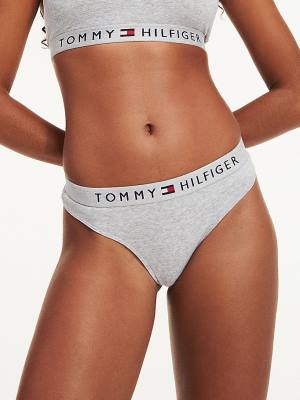 Grey Tommy Hilfiger Stretch Cotton Thong Women's Underwear | TH709ZTA