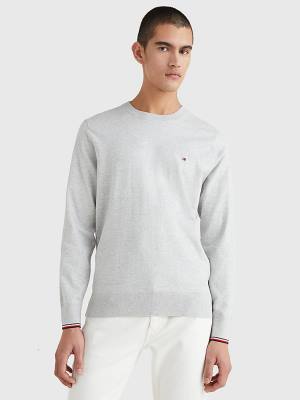 Grey Tommy Hilfiger TH Flex Tipped Cuffs Jumper Men's Sweaters | TH802XKO