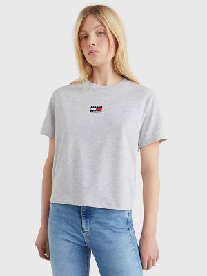 Grey Tommy Hilfiger Tommy Badge Crew Neck Women's T Shirts | TH603SXE