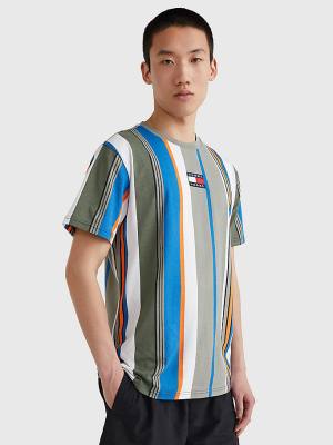 Grey Tommy Hilfiger Tommy Badge Stripe Men's T Shirts | TH728QBX