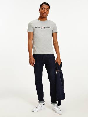 Grey Tommy Hilfiger Tommy Hilfiger Logo Men's T Shirts | TH731KPU