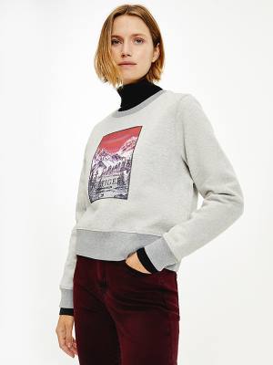 Grey Tommy Hilfiger Tommy Icons Landscape Logo Women's Sweatshirts | TH906YLC