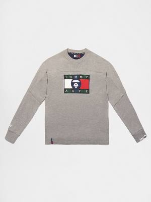 Grey Tommy Hilfiger Tommy X AAPE Long Sleeve Men's T Shirts | TH863MXU