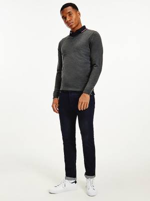 Grey Tommy Hilfiger V-Neck Cotton Blend Sweatshirt Men's Sweaters | TH315FBV