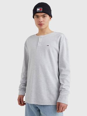 Grey Tommy Hilfiger Waffle Henley Neck Long Sleeve Top Men's T Shirts | TH405JNR