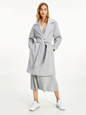 Grey Tommy Hilfiger Wool Blend Belted Women's Coats | TH724DIJ