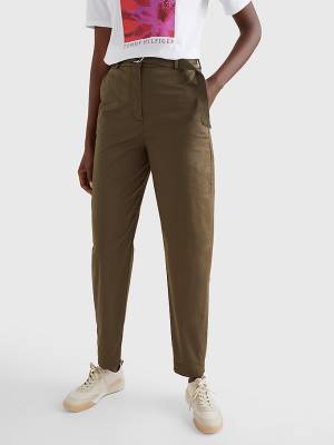 Khaki Tommy Hilfiger Belted Waist Tapered Leg Chinos Women's Pants | TH923CEN