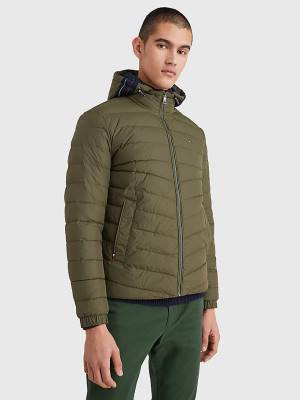 Khaki Tommy Hilfiger Hooded Tape Puffer Men's Jackets | TH583HSB