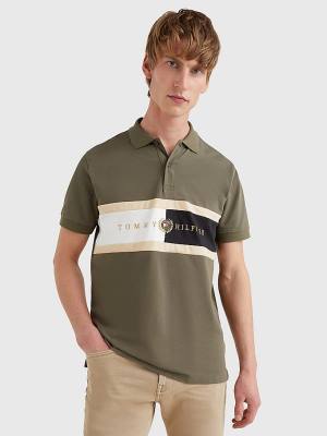 Khaki Tommy Hilfiger Icons Logo Regular Fit Men's Polo Shirts | TH485RTQ