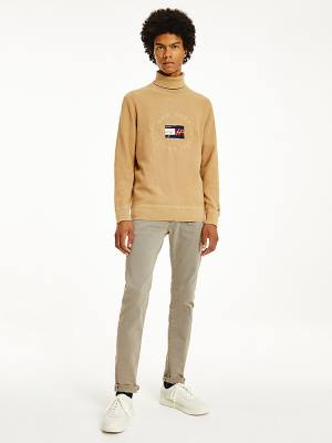 Khaki Tommy Hilfiger Icons TH Flex Roll Neck Jumper Men's Sweaters | TH620IYU