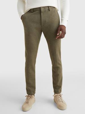 Khaki Tommy Hilfiger Modern Bleecker Pique Jersey Slim Chinos Men's Pants | TH986NZC