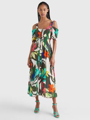 Khaki Tommy Hilfiger Silk Hawaiian Print Maxi Women's Dress | TH403DGN