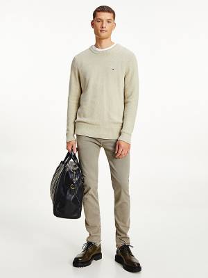 Khaki Tommy Hilfiger Textured Relaxed Fit Jumper Men's Sweaters | TH468ZEQ