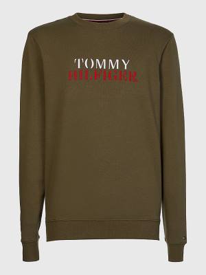 Khaki Tommy Hilfiger Ultra Soft Logo Sweatshirt Men's Pyjamas | TH236BMC