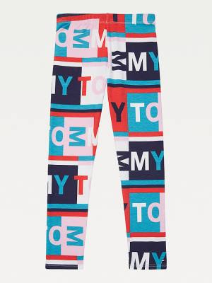 Multi Tommy Hilfiger Adaptive All-Over Logo Print Leggings Girls' Pants | TH792CSR