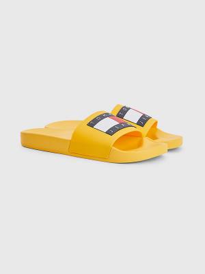 Orange Tommy Hilfiger Badge Pool Slides Men's Sandals | TH468MPO