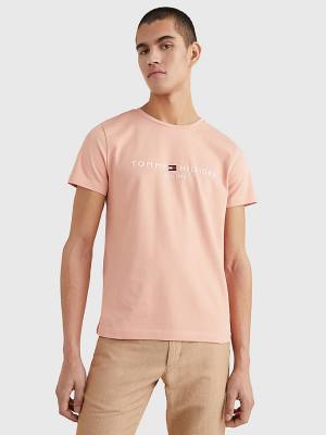 Orange Tommy Hilfiger Logo Men's T Shirts | TH532GRW