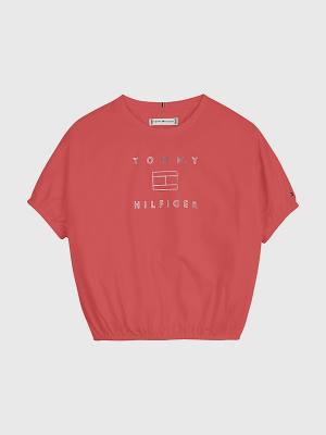 Orange Tommy Hilfiger Metallic Logo Elasticated Waist Girls' T Shirts | TH962FEU