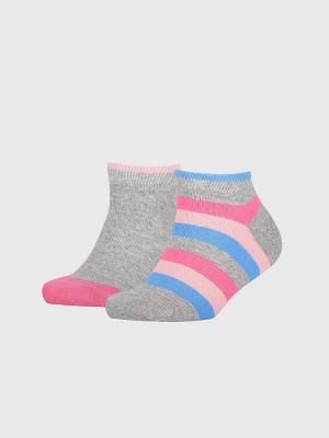 Pink Tommy Hilfiger 2-Pack Stripe Ankle Women's Socks | TH364WGJ