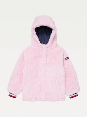 Pink Tommy Hilfiger Adaptive Faux Fur Hooded Girls' Jackets | TH821DIL