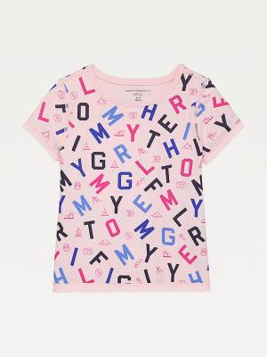 Pink Tommy Hilfiger Adaptive Sensory Alphabet Print Girls' T Shirts | TH429EJH