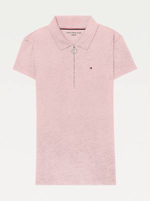 Pink Tommy Hilfiger Adaptive Zipped Slim Fit Women's Polo Shirts | TH083YKM