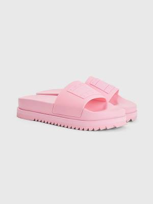 Pink Tommy Hilfiger Badge Cleat Flatform Slides Women's Sandals | TH936WKH