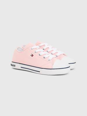 Pink Tommy Hilfiger Canvas Low-Top Flag Girls' Sneakers | TH246WXK