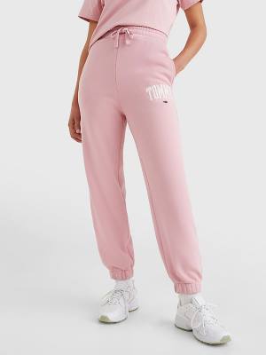 Pink Tommy Hilfiger College Tommy Badge Plush Joggers Women's Pants | TH896JCL