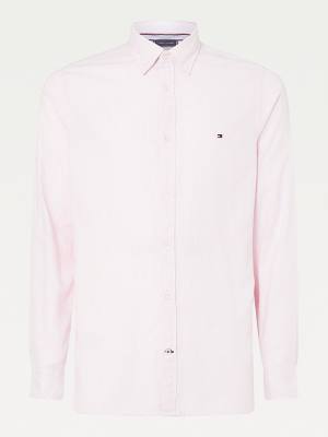 Pink Tommy Hilfiger Cotton Melange Dobby Slim Fit Men's Shirts | TH295FCW