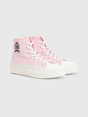 Pink Tommy Hilfiger Crest Canvas High Top Men's Sneakers | TH280MDA