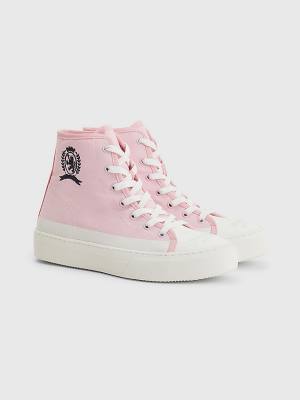 Pink Tommy Hilfiger Crest Canvas High Top Women's Sneakers | TH591XHK