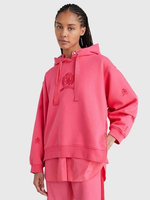 Pink Tommy Hilfiger Crest Embroidery Women's Hoodie | TH102YKX