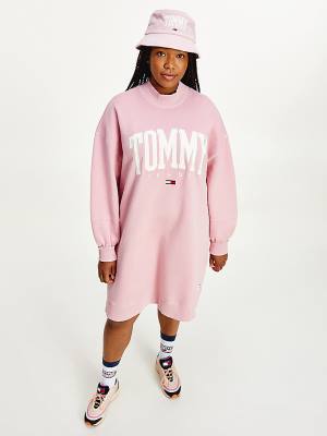 Pink Tommy Hilfiger Curve College Sweatshirt Women's Dress | TH801WNM