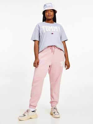 Pink Tommy Hilfiger Curve College Tommy Badge Plush Joggers Women's Pants | TH178AIL