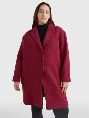 Pink Tommy Hilfiger Curve Herringbone Single-Breasted Women's Coats | TH097IFX