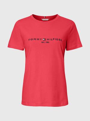 Pink Tommy Hilfiger Curve Organic Cotton Logo Women's T Shirts | TH079UDN