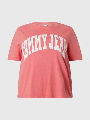 Pink Tommy Hilfiger Curve Oversized Cropped Women's T Shirts | TH105VIC