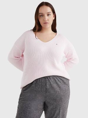 Pink Tommy Hilfiger Curve Rib-Knit Organic Cotton Relaxed Fit Jumper Women's Sweaters | TH528MQK